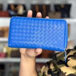 Bottega Veneta Blue Zippy Long Wallet